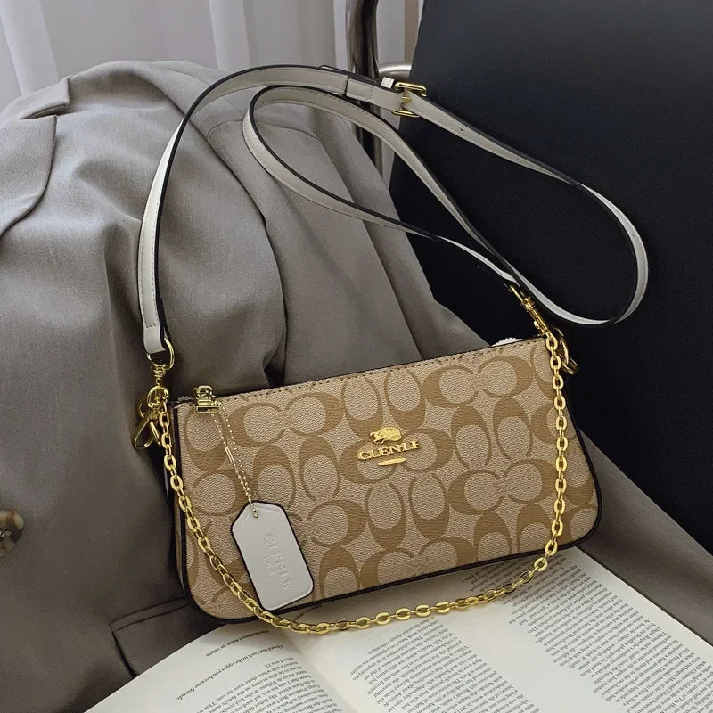 High-end Style Handbag with Chain Strap and Vintage Print