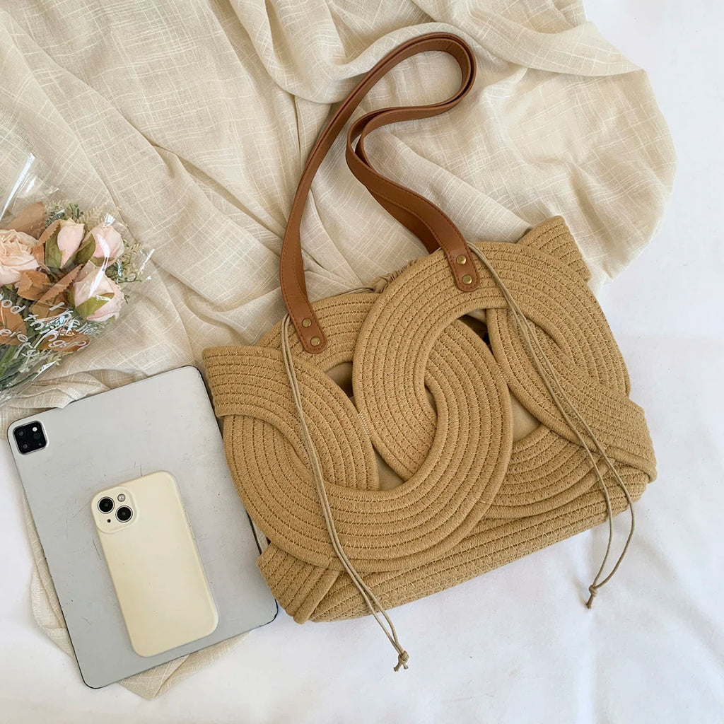Fashionable Woven Straw Tote Bag Large Capacity Handbag