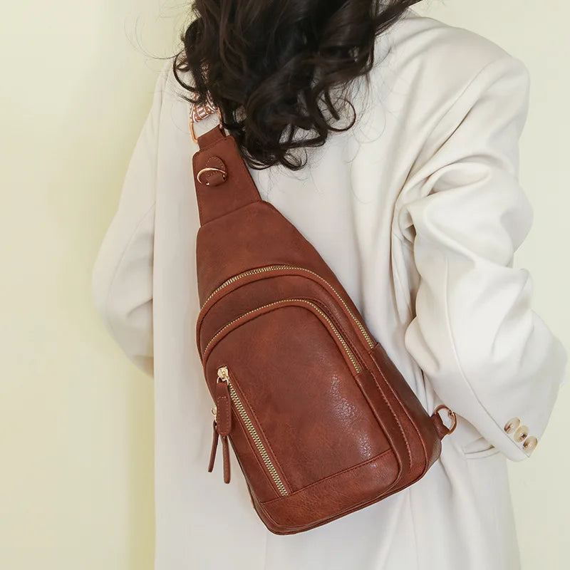 Retro Style Women's Fashion Chest Bag Multilayer Large Capacity Shoulder Bags