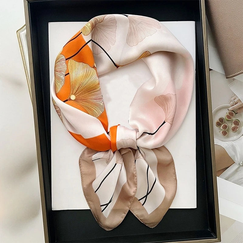 Printed Scarf Emulated Silk Plant Printed Fashion