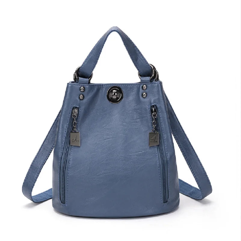 Fashionable High Quality Soft Leather Double Shoulder Bags Totes Large Capacity