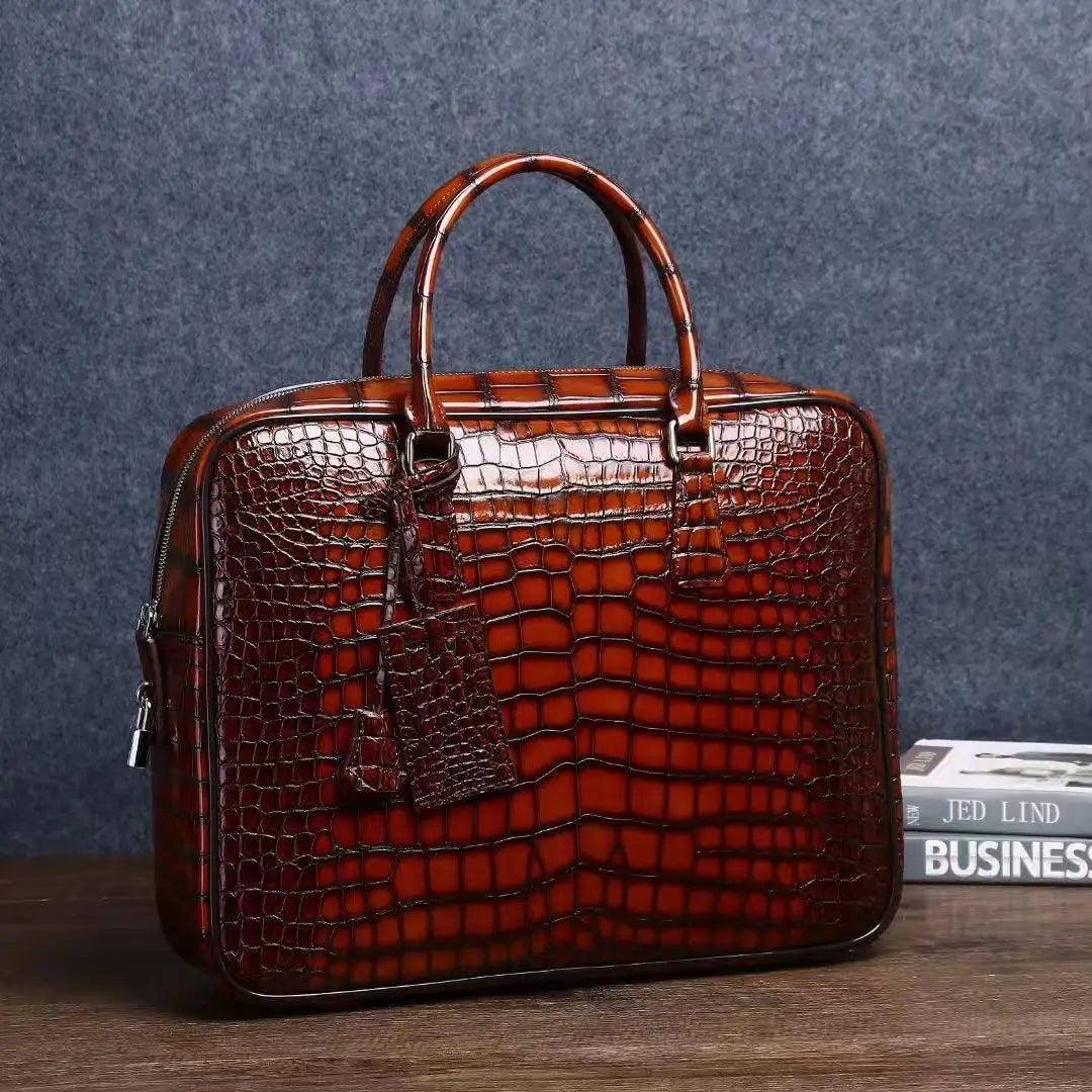 Luxury Alligator Pattern Genuine Leather Business Briefcase Male Shoulder Bag
