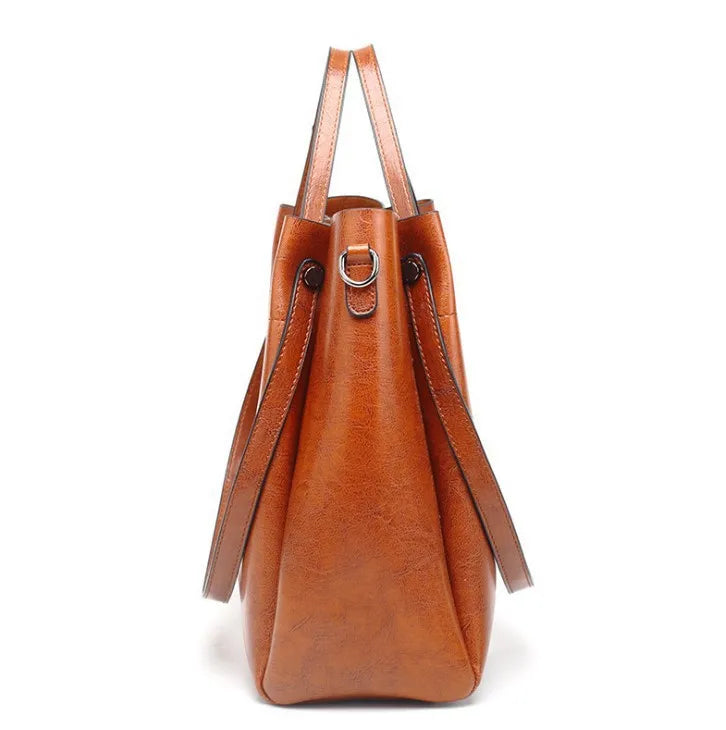 Fashionable Large Women's Shoulder Bag Handbag Oil Leather Crossbody Bag