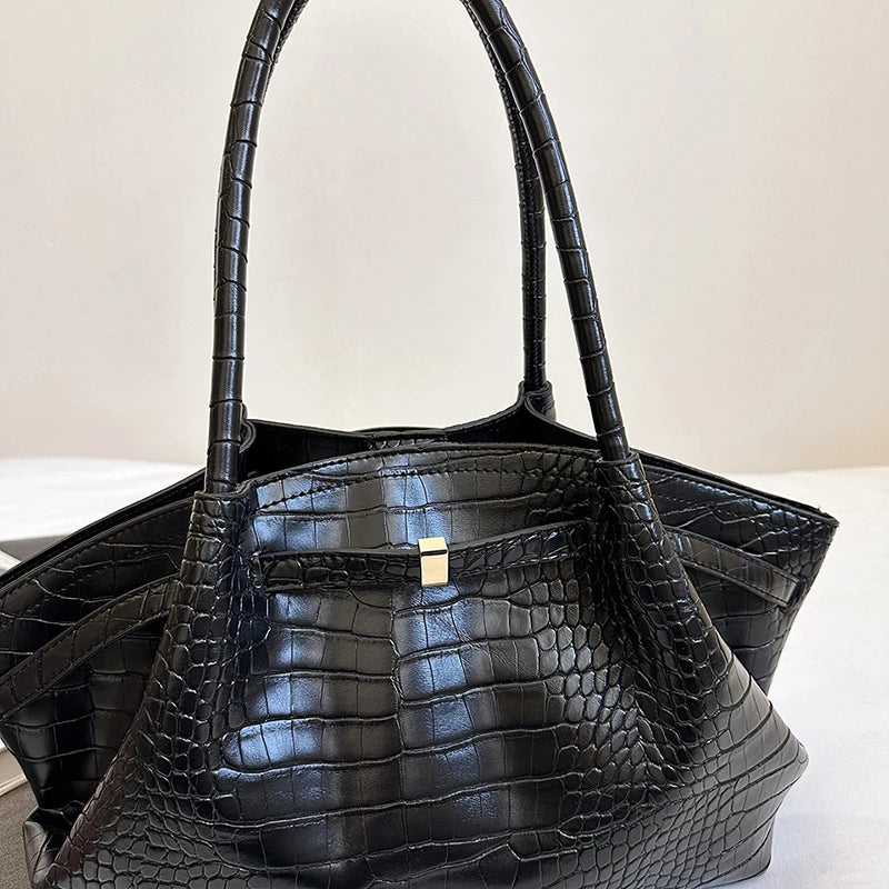Vintage Crocodile Print Women's Pu Leather Tote Bag Luxury Design