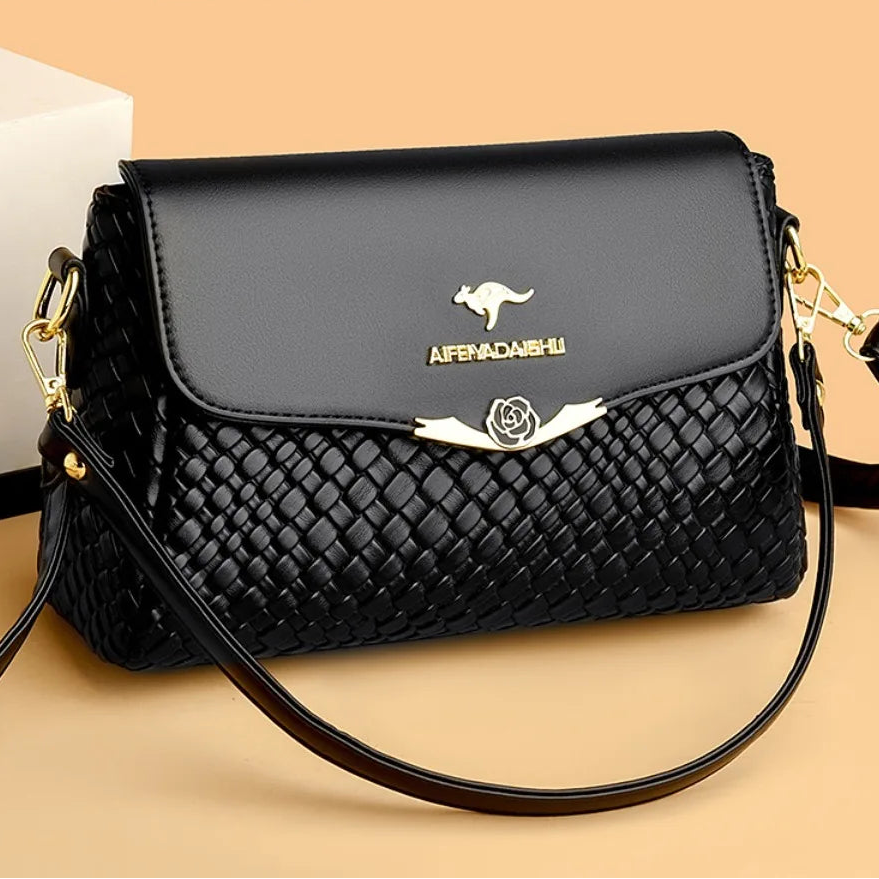 Luxury Handbag Design Pu Leather Knitting Shoulder Messenger Crossbody Bags