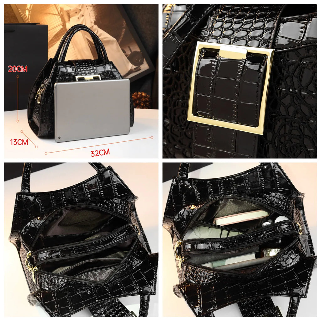 Crocodile Pattern Leather Lace Women's Messenger Handbag