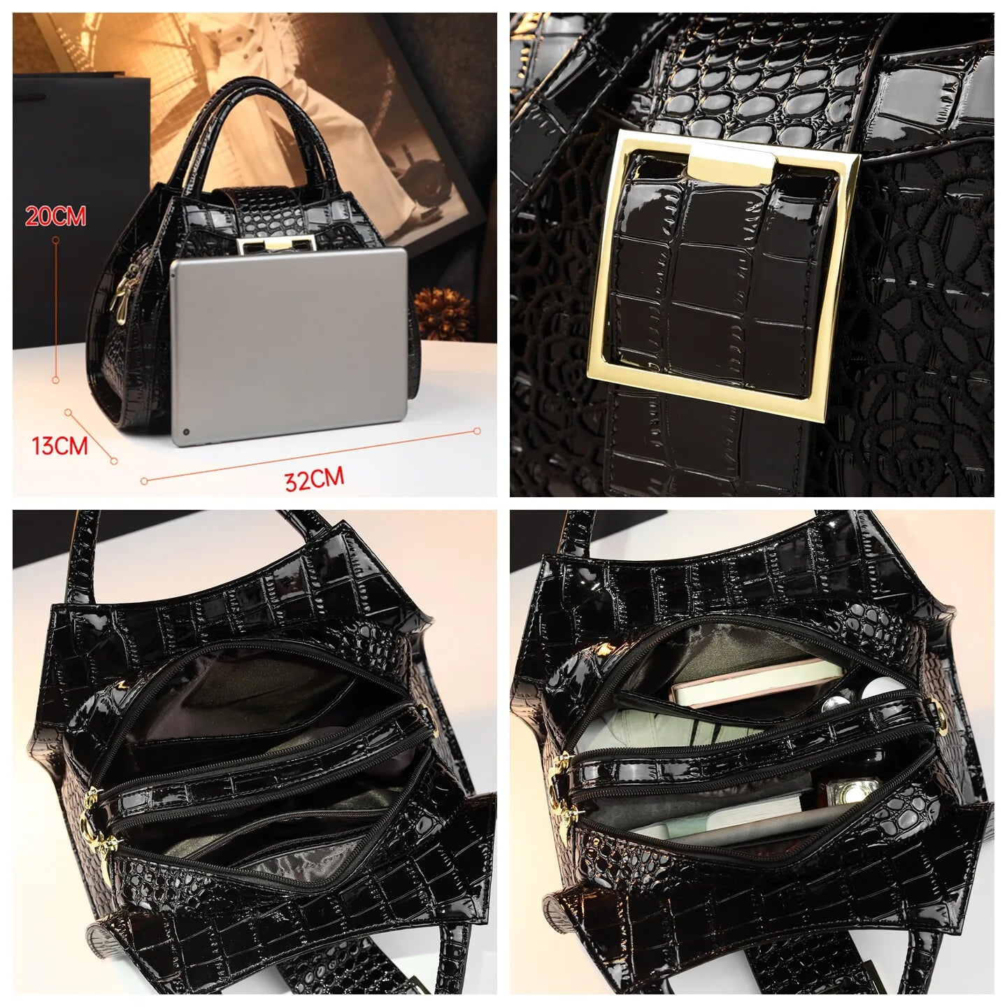 Crocodile Pattern Leather Lace Women's Messenger Handbag