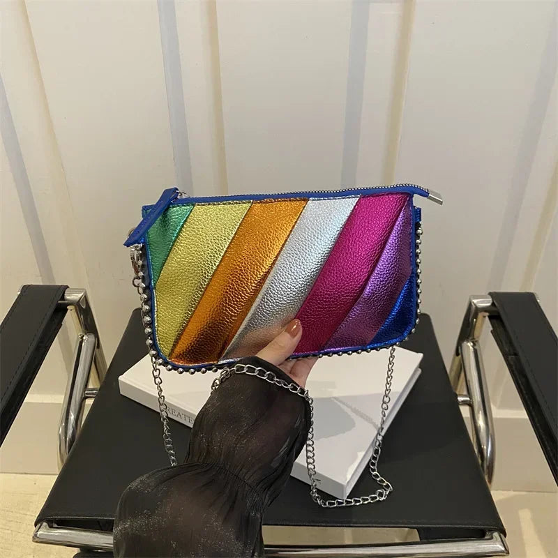 Rivet Shoulder Bag Contrast Rainbow Splice Crossbody Bag Designer Handbag Fashion