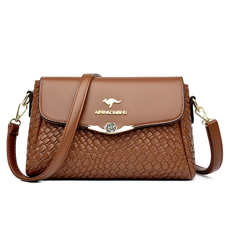 Luxury Handbag Design Pu Leather Knitting Shoulder Messenger Crossbody Bags