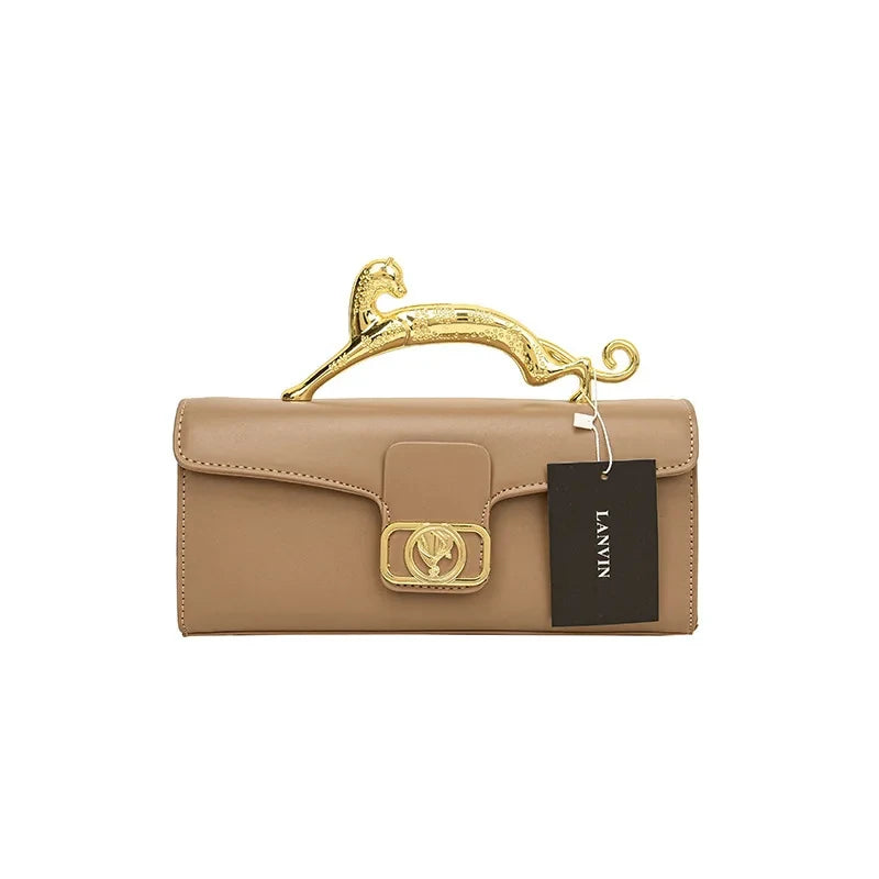Women's Handbag Metal Handle Leather Trendy Design Crossbody Fashion Bag