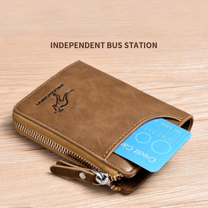 Mens Wallet Leather Business Card Holder Zipper Wallets