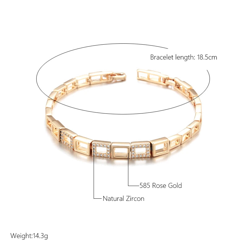 Fashion Rose Gold Square Link Bracelet Luxury Natural Zircon Fine Ethnic Jewelry