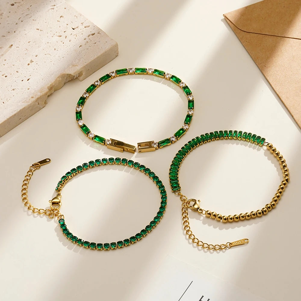 Green Zircon Jewelry Bracelet Stainless steel 18K Gold Plated
