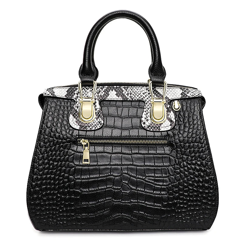 Genuine leather crocodile pattern women's handbag large capacity