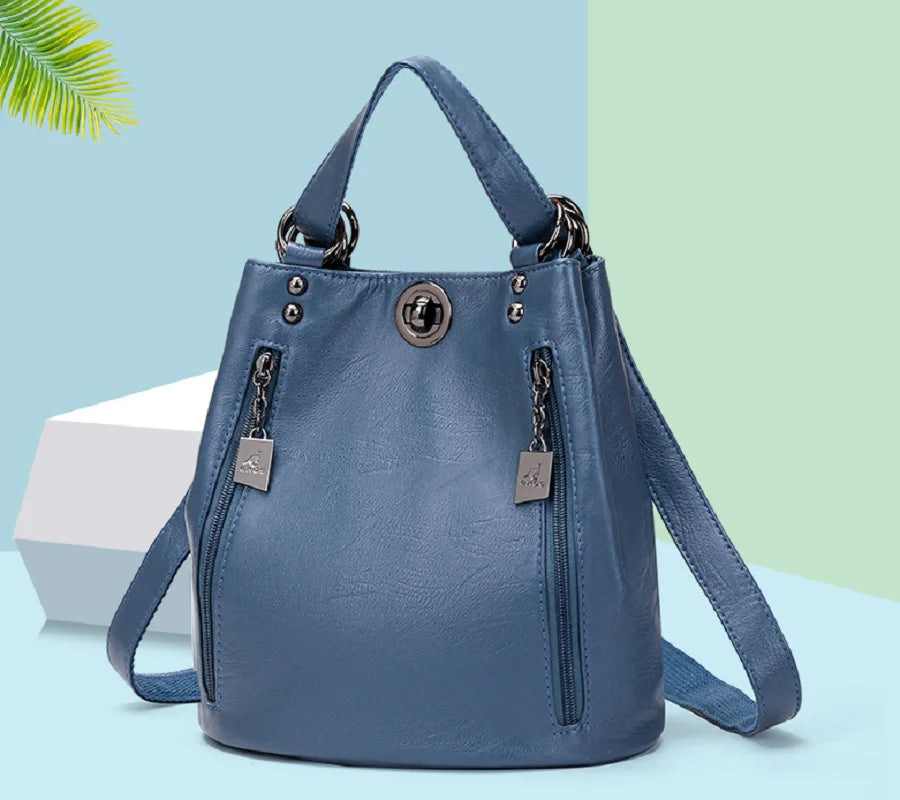 Fashionable High Quality Soft Leather Double Shoulder Bags Totes Large Capacity