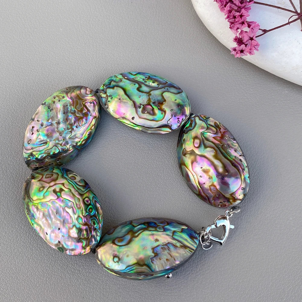 25x38mm Rainbow Color Abalone Shell Beaded Bracelet