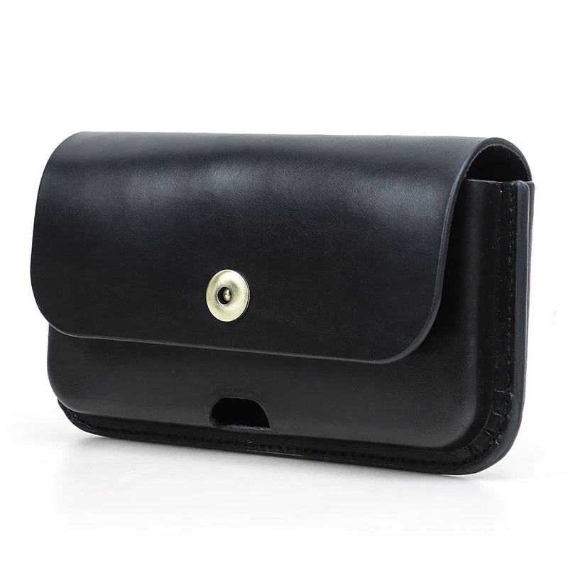 Cow Leather Belt Phone Pouch Magnetic Buckle Design