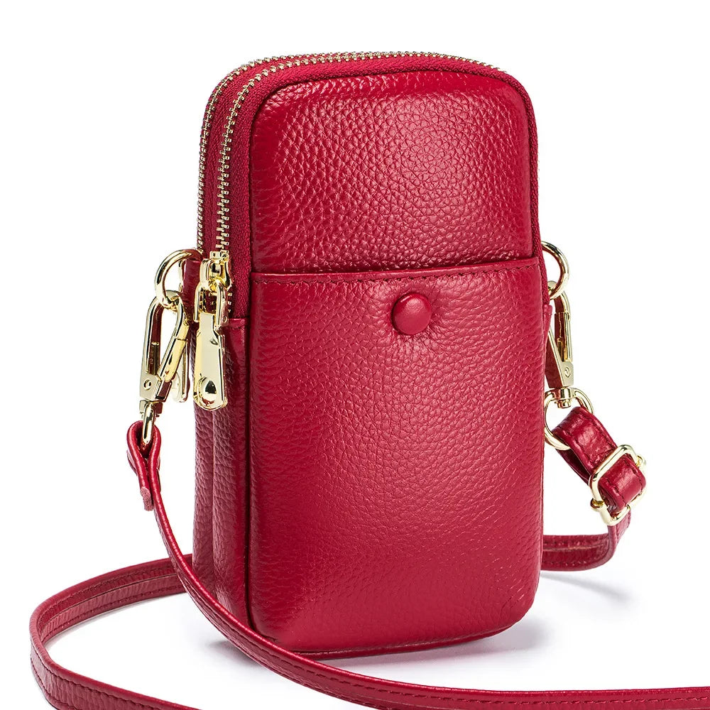 Mini Vertical Design Crossbody Female Bag Cow Leather Mobile Phone Bag Fashion