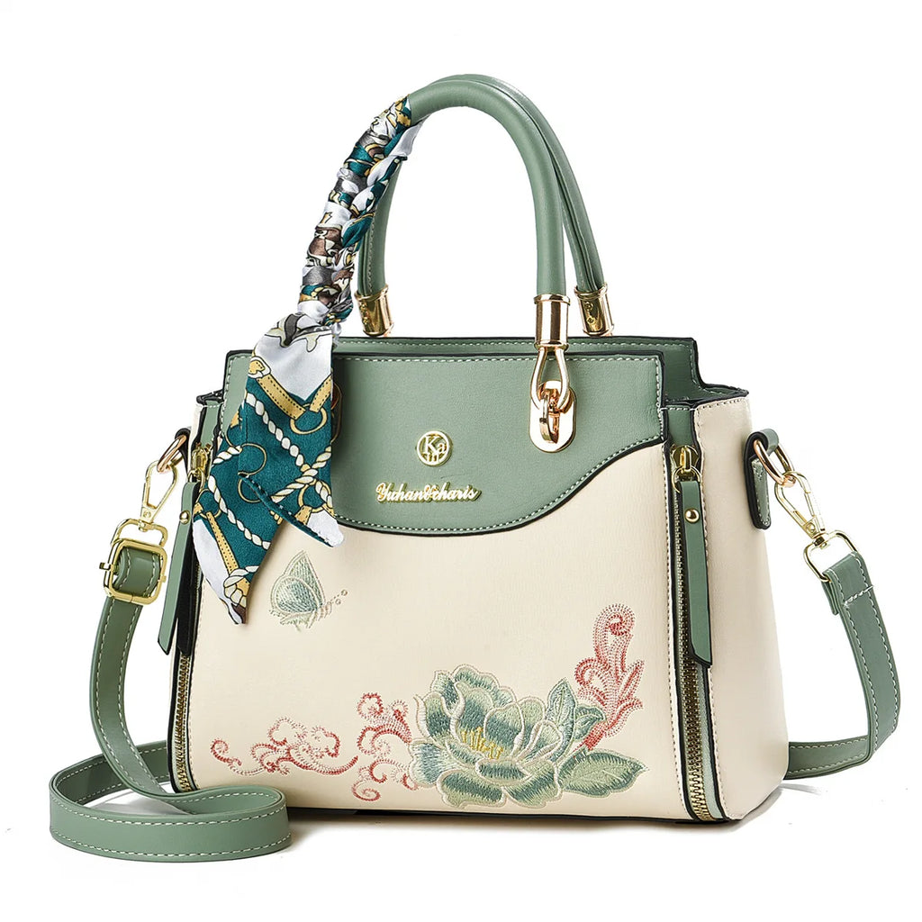 Embroidered Style Ladies Handbag Urban Minimalist PU Material Small Size
