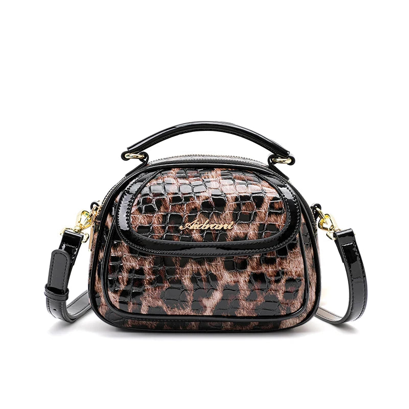 Patent Leather Leopard Print Crossbody Handbags