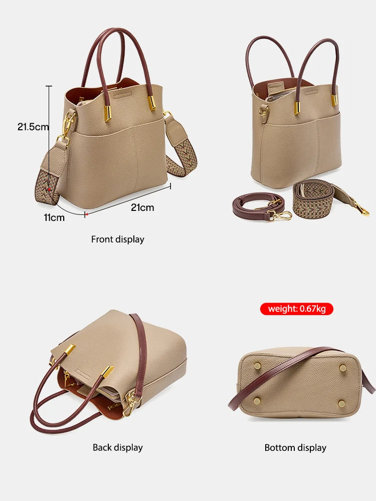 Genuine Leather Top Quality Bucket Bag Versatile Leather Tote