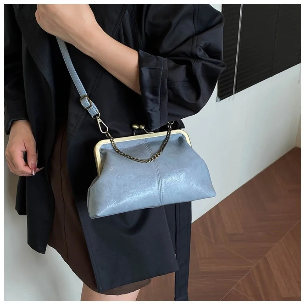 Trendy PU Leather Shell Handbag Retro Style Satchel