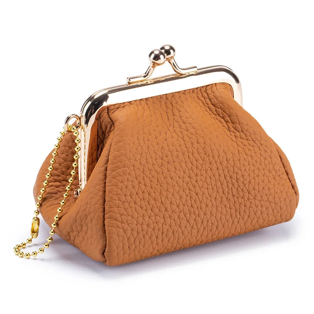 Genuine Leather Mini Vintage Coin Purses Kiss Lock Design