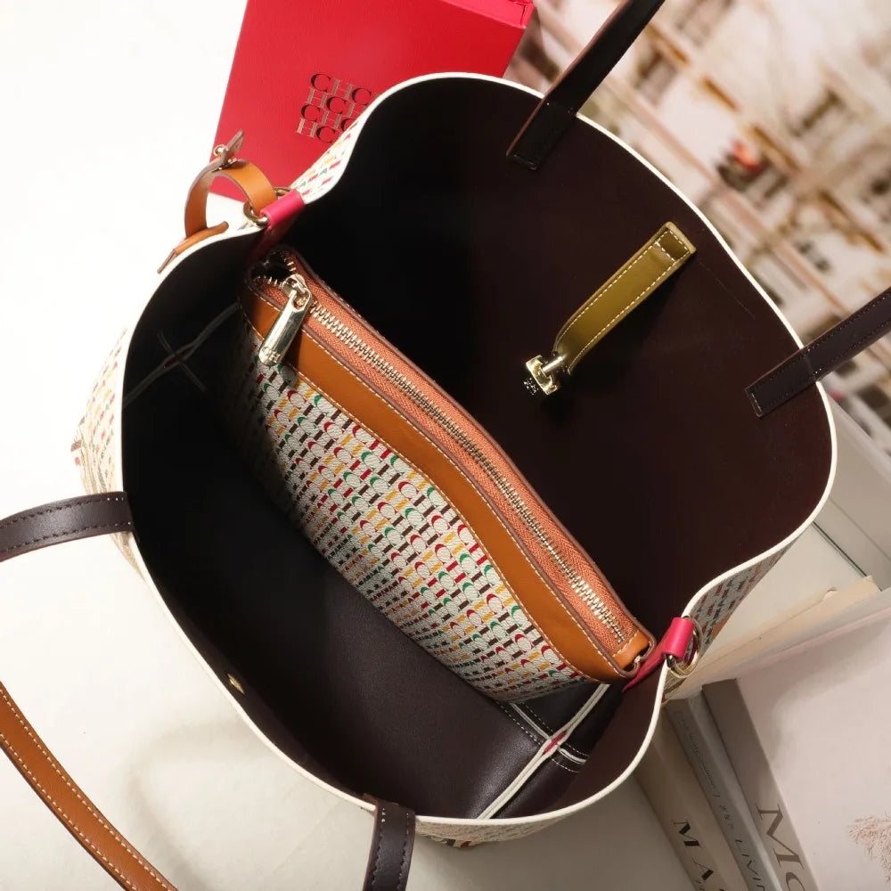 Women Bucket Bag Classic Letter Style Color Print Shoulder Bag
