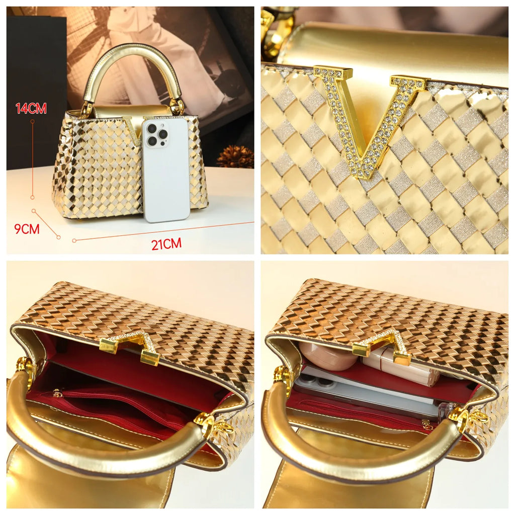 Genuine Leather Woven Handbag Light Luxury Shoulder Bag