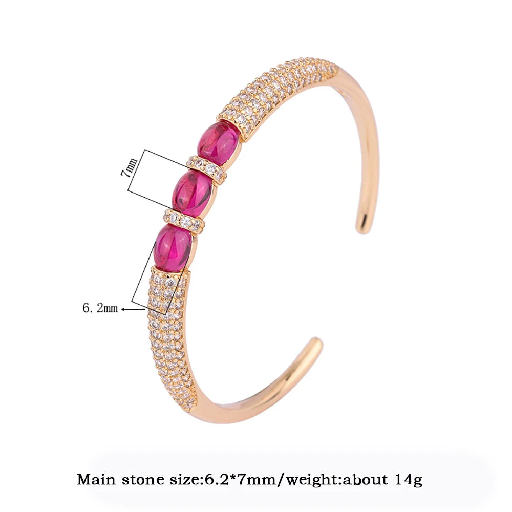 Luxury Bangles Vintage 6*8mm Ruby Stone Rose Gold Color Cuff Bracelets Fine Jewelry