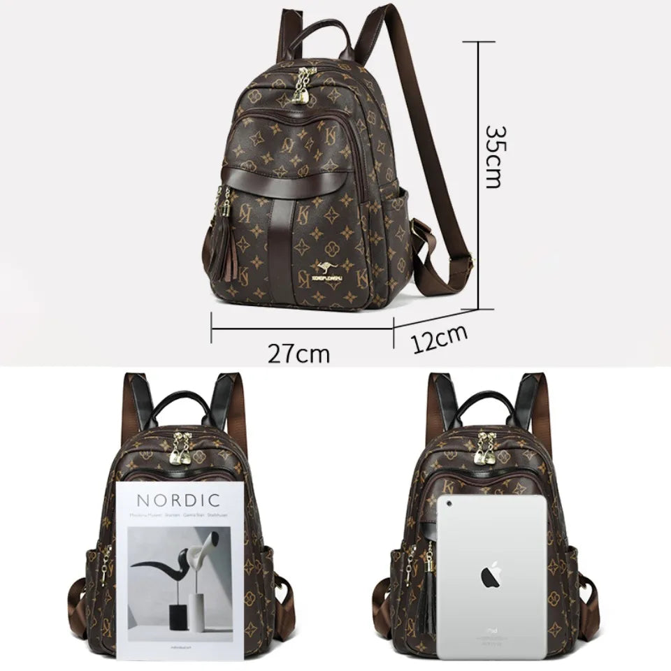 Backpack Designer High Quality Pu Leather Luxury Printed Tassels Large Capacity