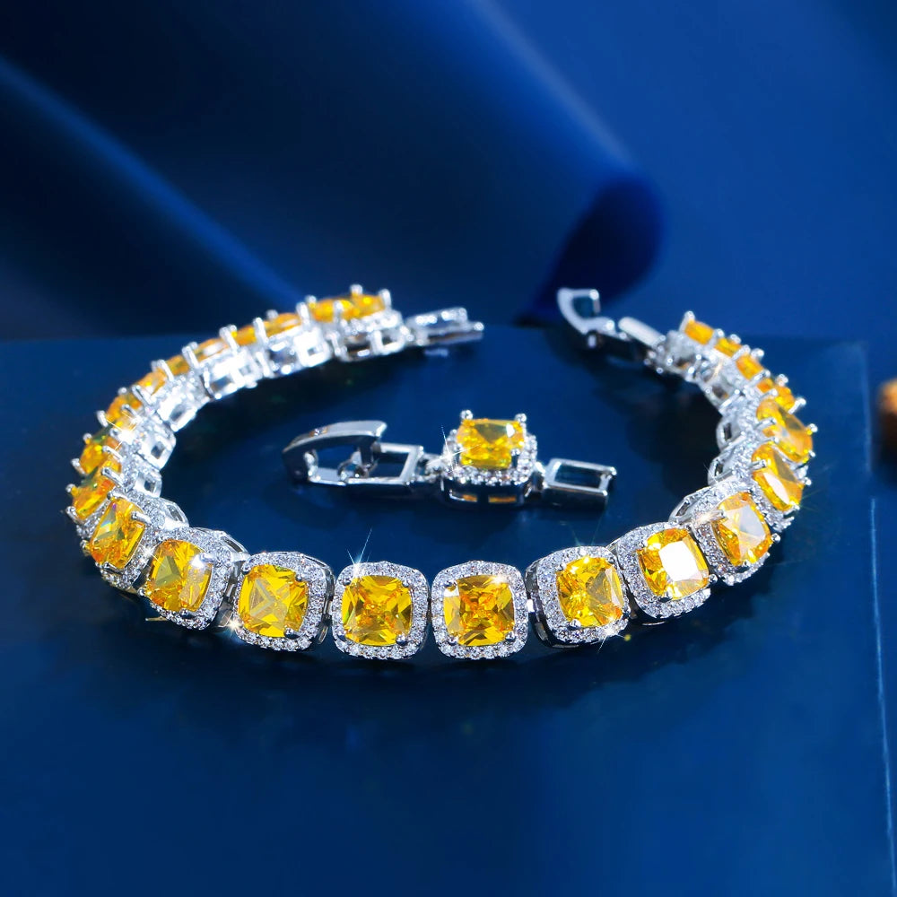 Luxury Brilliant Purple Pink Yellow Zirconia Square CZ Tennis Bracelet Jewelry for Women