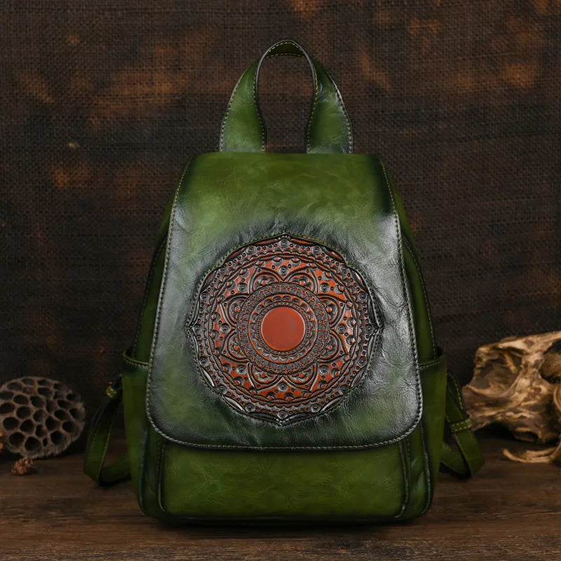 Vintage Tang Grass Embossed Leisure Travel Luxury Backpack