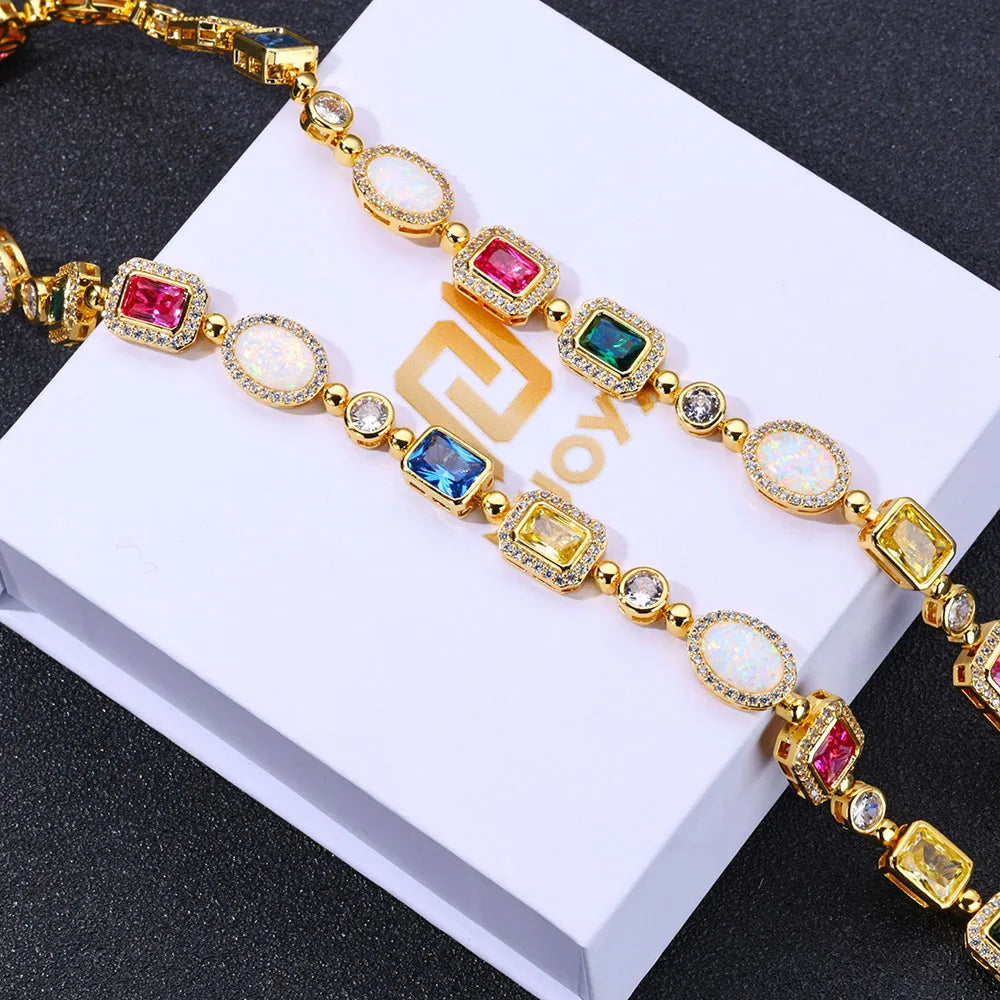 18k Gold Plated Multi Color Bracelet Geometric Cut Cubic Zirconia Bracelet