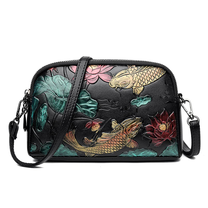 High Quality Leather Luxury Design Retro Ethnic Style 3D Printed Shoulder Bag