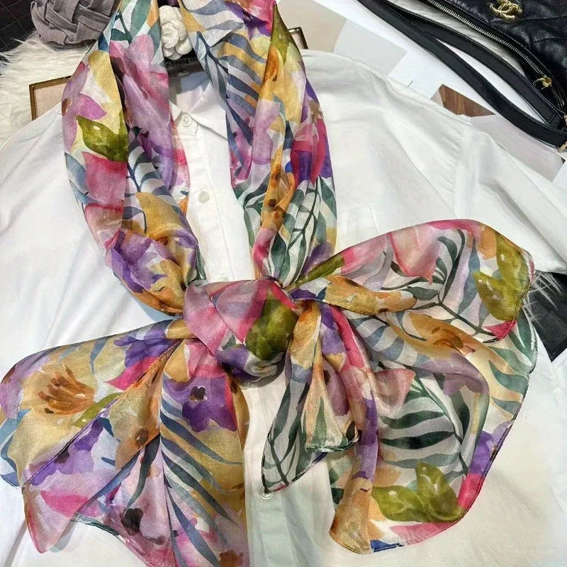 Lightweight Large 100% Mulberry Silk Oblong Shawl Neck Scarf