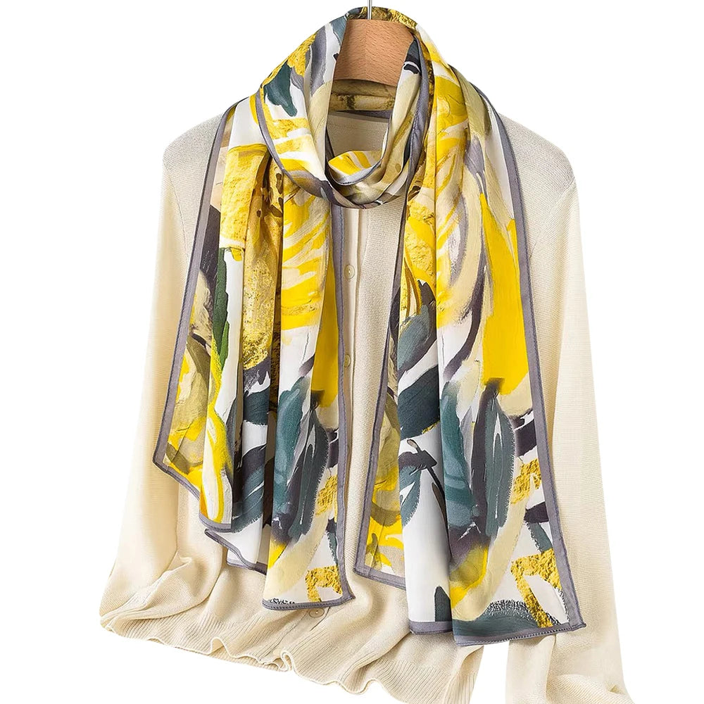 100% Pure Mulberry Silk Long Headband Neckerchief Luxury Bandana Scarves 68*180CM