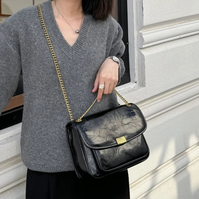 Luxury small square shoulder bag women fashion genuine cowhide leather satchel