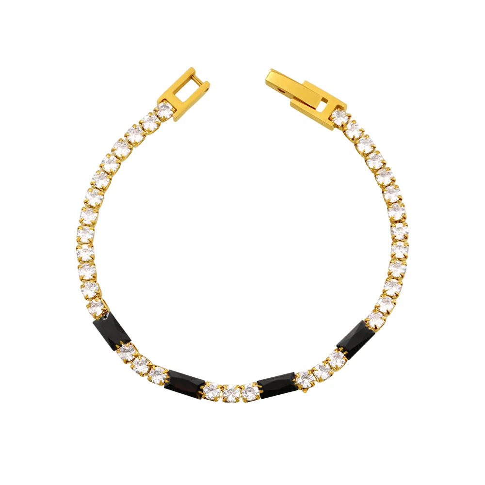 Cubic Zirconia Bracelet Stainless Steel 18k Gold Plated Bangle