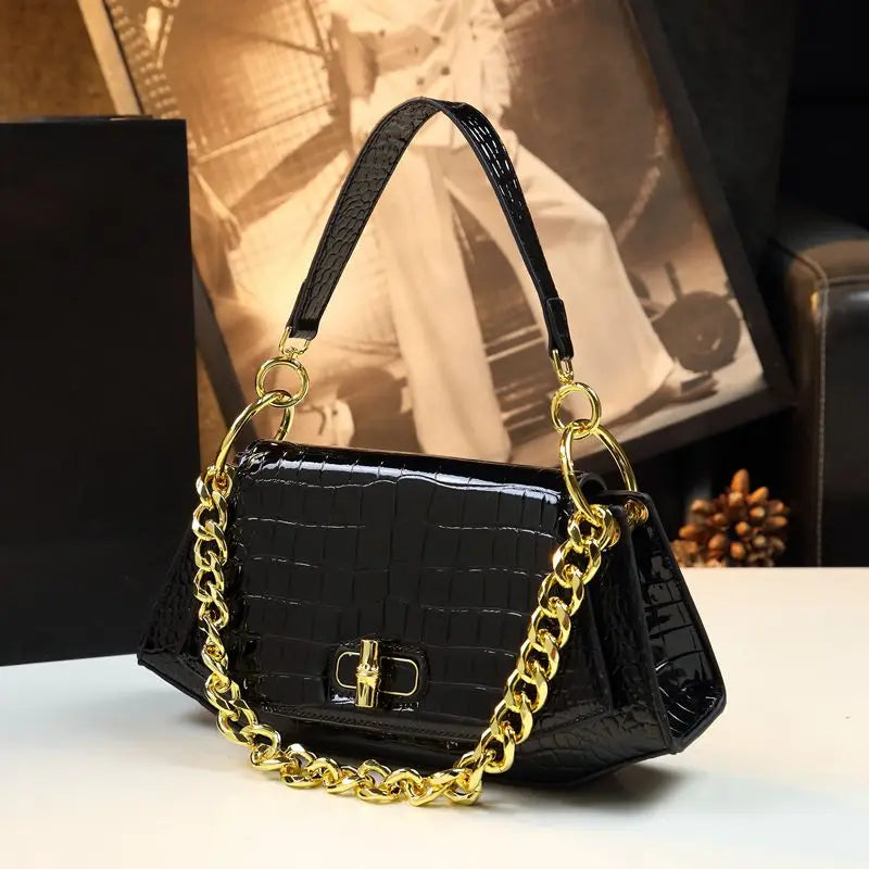 Stone Print Design Light Luxury Leather Shoulder Handbag