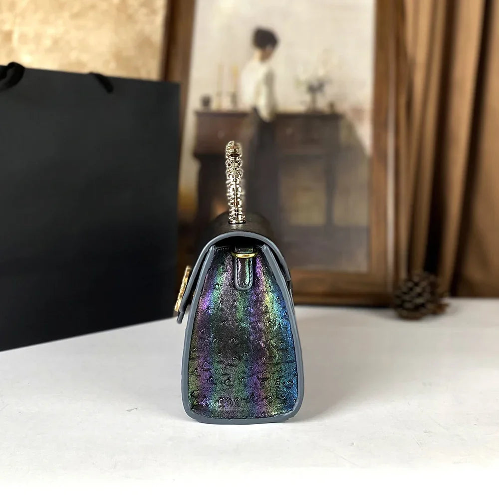 Advanced ostrich pattern diamond inlaid handbag fashionable high-end crossbody bag