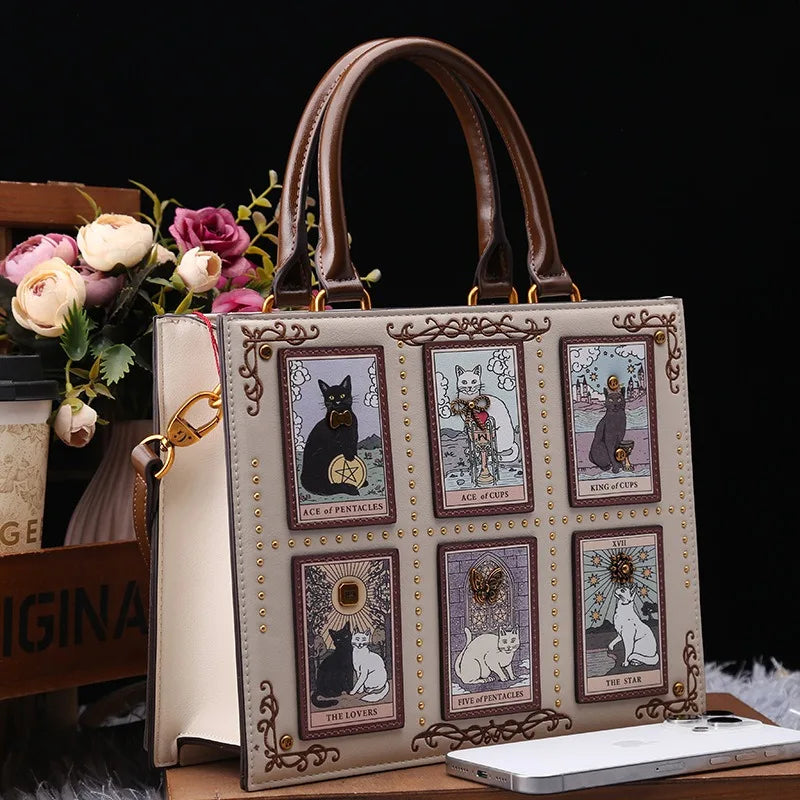 Luxury Cats Embroidered Large Capacity Shoulder Tote Bag