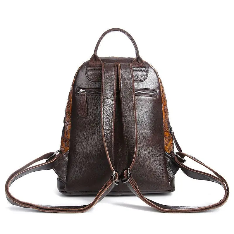 Handmade Leather Backpacks Embossed Top Layer Cowhide Bag
