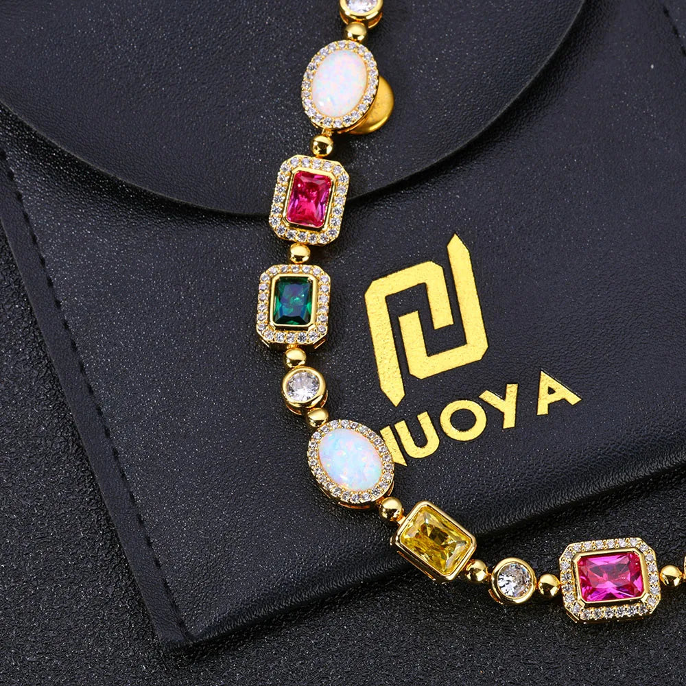 18k Gold Plated Multi Color Bracelet Geometric Cut Cubic Zirconia Bracelet