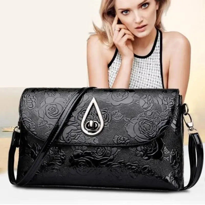 Evening Party Clutch Rose Flower Embossed Sling Bags Elegant Shoulder Purse