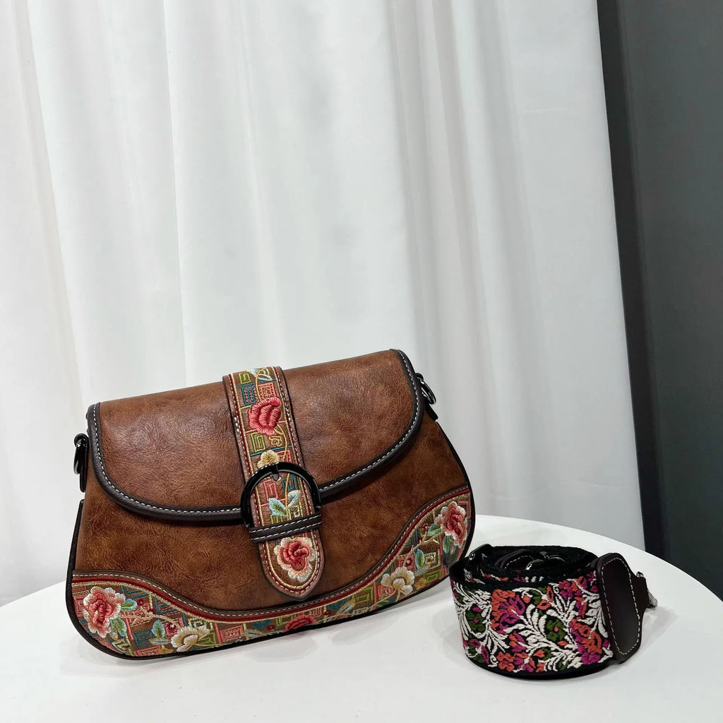 Vintage Embroidery Crossbody Bag Women's Large Capacity Design