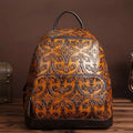 Handmade Leather Backpacks Embossed Top Layer Cowhide Bag