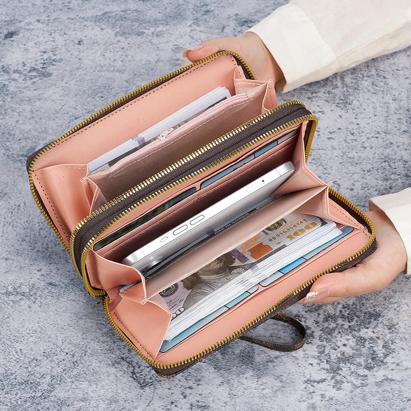 Long large-capacity coin purse double zipper wallet