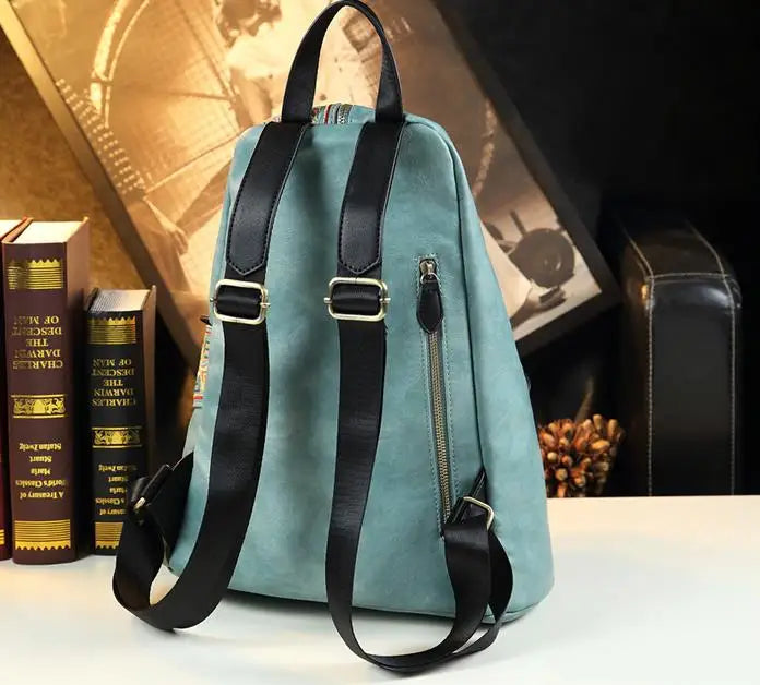 Retro Genuine Leather Women Backpack Embroidered Design Ladies Bag Travel Backpacks