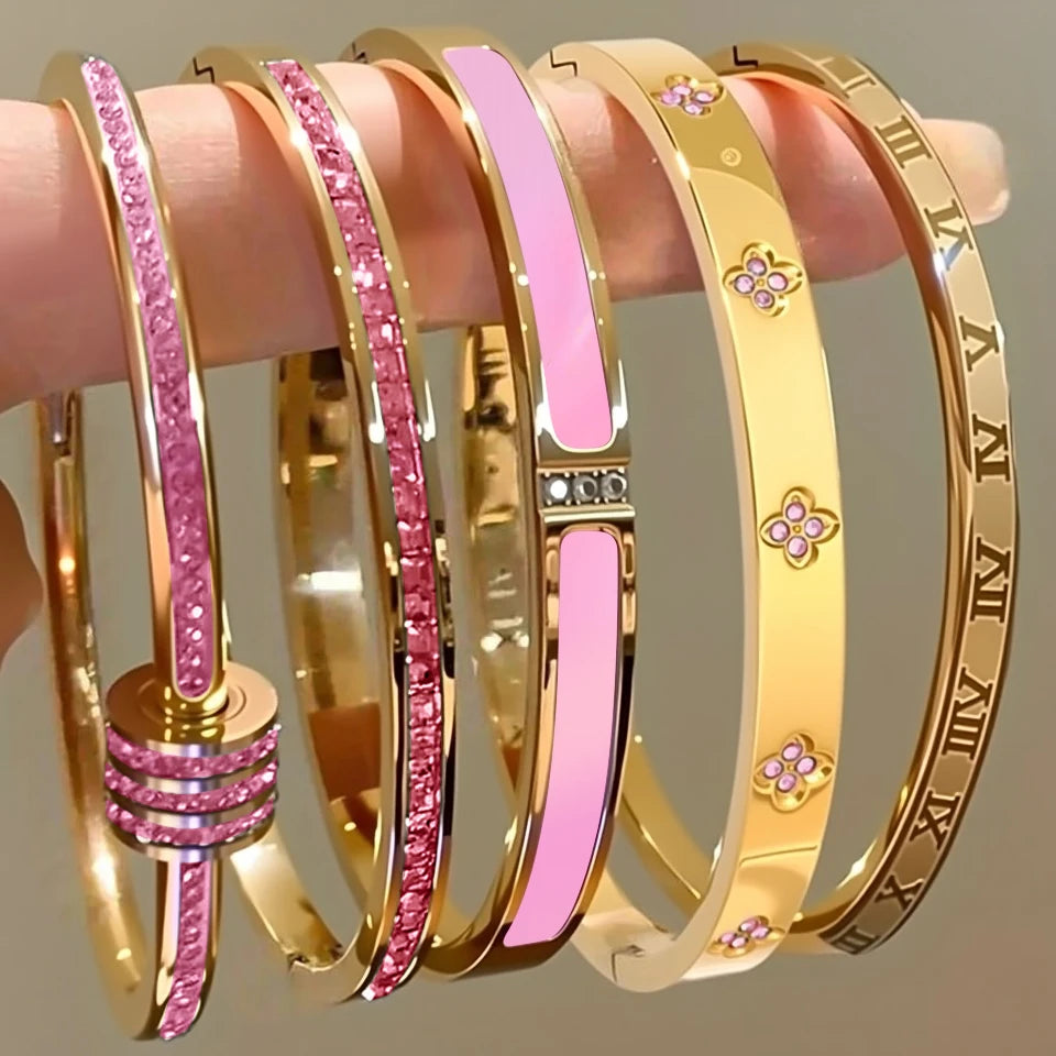 5/1pcs Sparkling Zirconia Inlaid Stainless Steel Bracelet